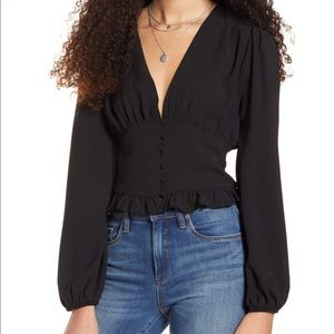 One Clothing Black Button Waist V-Neck Top